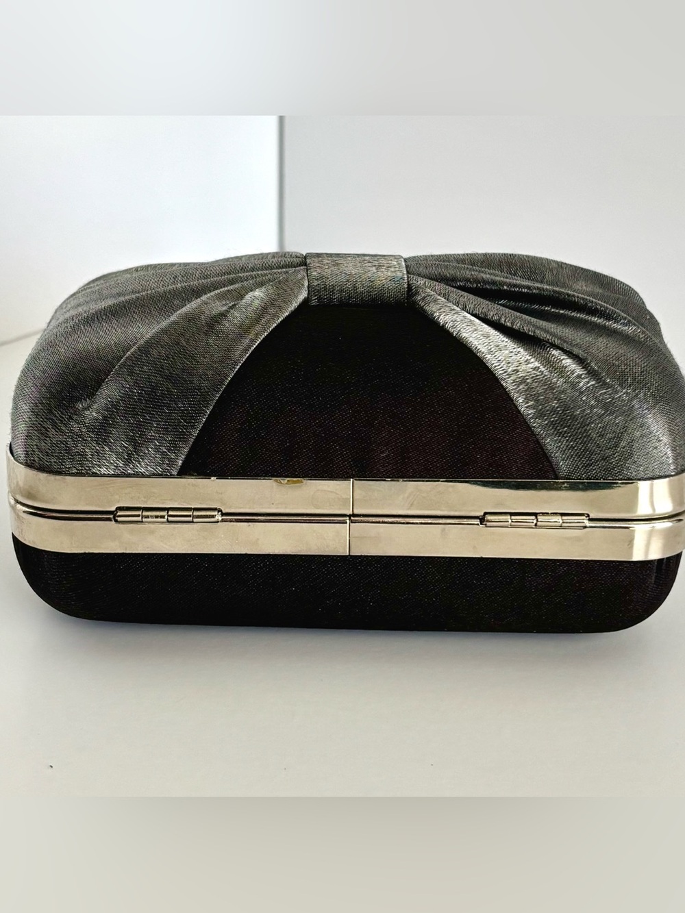 Bow Satin Clutch Silver Black Evening Bag Wedding Formal Purse - Picture 7 of 7